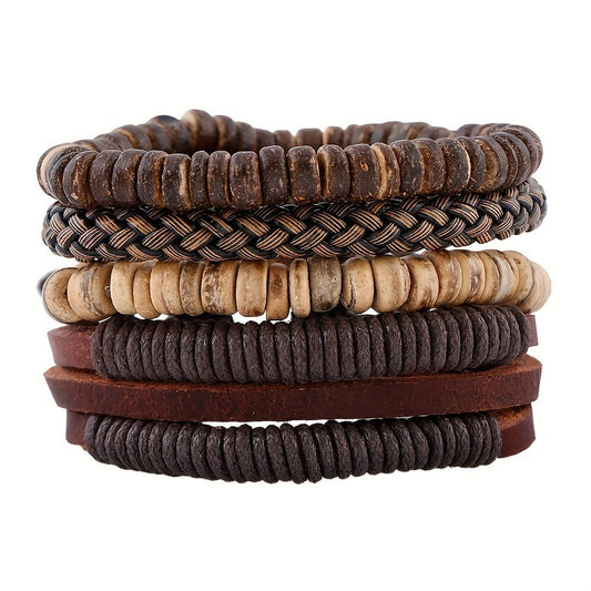 The Backcountry Set: Men's Handcrafted Leather & Wood Bracelets - Greenwood Supply Co.