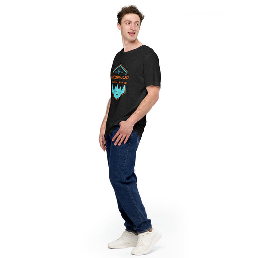 Apex Badge Heritage T-Shirt Neon orange and blue on Black - Greenwood Supply Co.