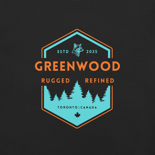 Apex Badge Heritage T-Shirt Neon orange and blue on Black - Greenwood Supply Co.