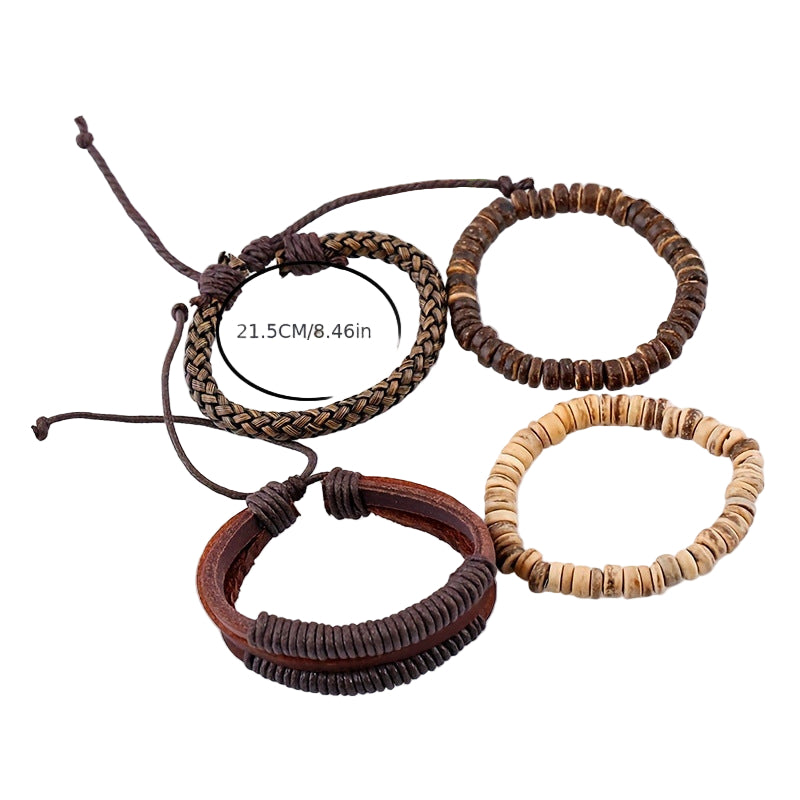 The Backcountry Set: Men's Handcrafted Leather & Wood Bracelets - Greenwood Supply Co.