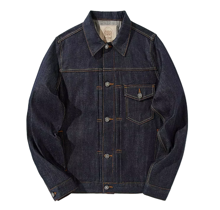 Blue denim jacket on a white background