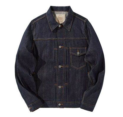 Blue denim jacket on a white background