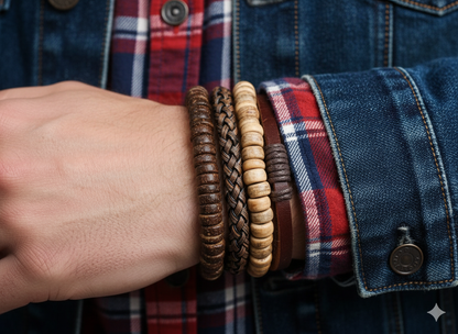 The Backcountry Set: Men's Handcrafted Leather & Wood Bracelets - Greenwood Supply Co.