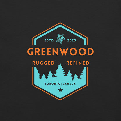 Apex Badge Heritage T-Shirt Neon orange and blue on Black - Greenwood Supply Co.